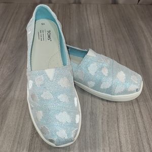 TOMS Youth Kids 5 Womens 7 Alpargata Shoes Slip On White Clouds Sky Blue Shimmer